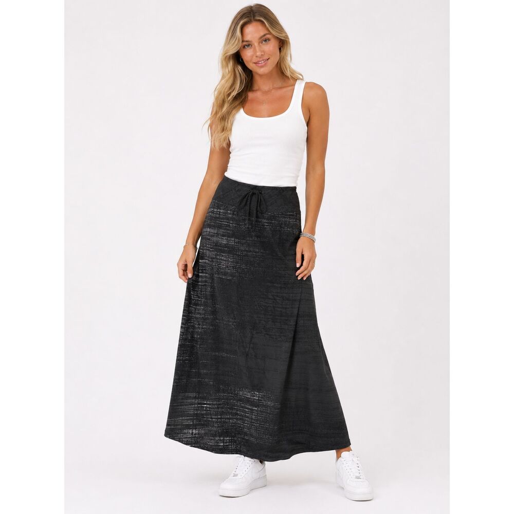The North Face Black Printed Maxi Skirt Drawstring Waist Stretch Outdoor Size S